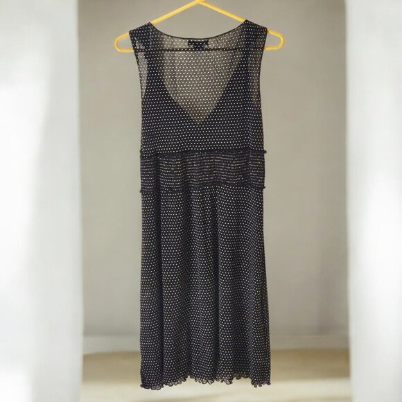 BCBGMaxAzria Black Polka Dot Dress – Mesh Sleeveless Midi M – Lined, Flowy - Picture 5 of 7